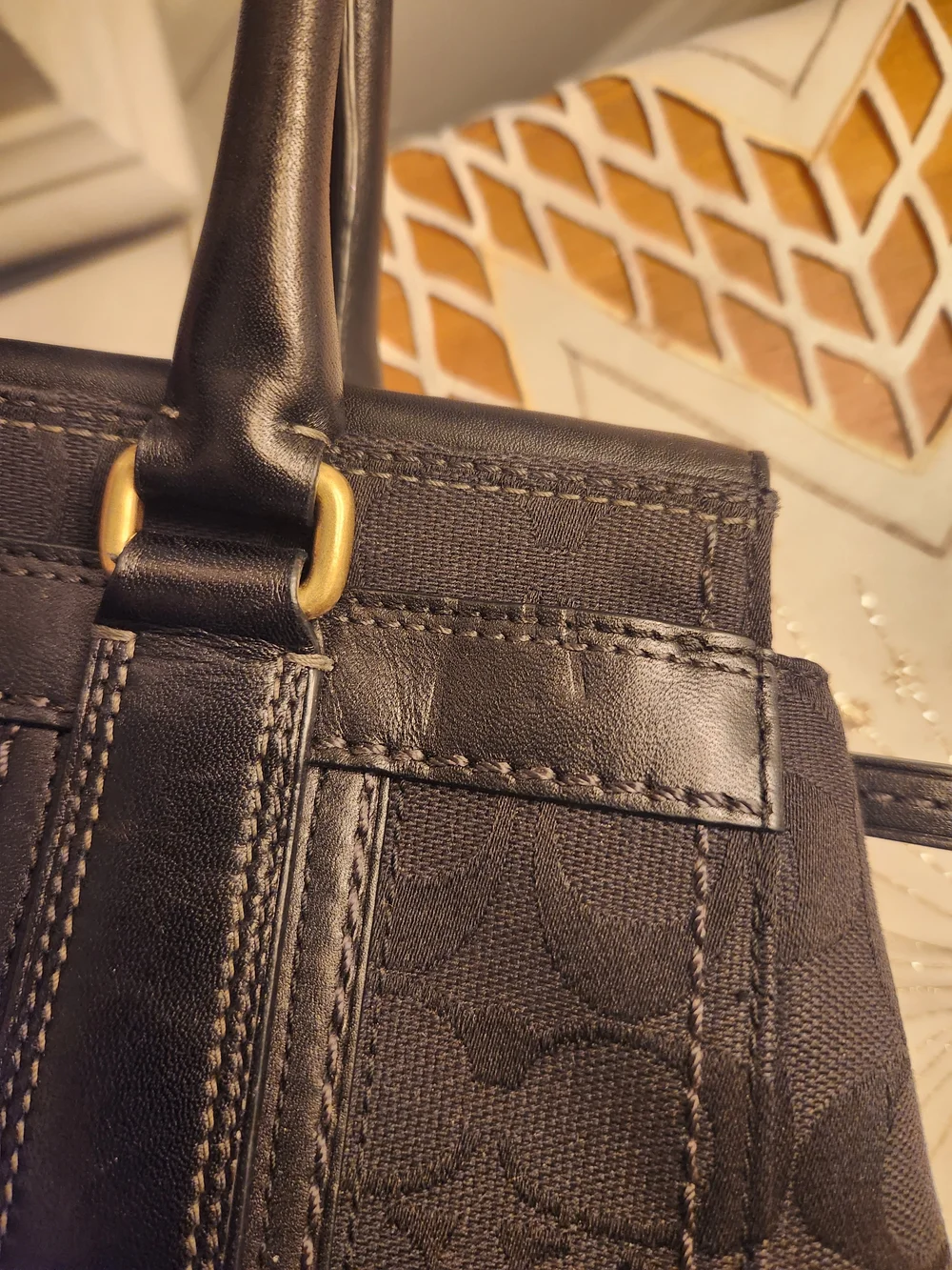 Coach Black Signature Canvas Turnlock Tote